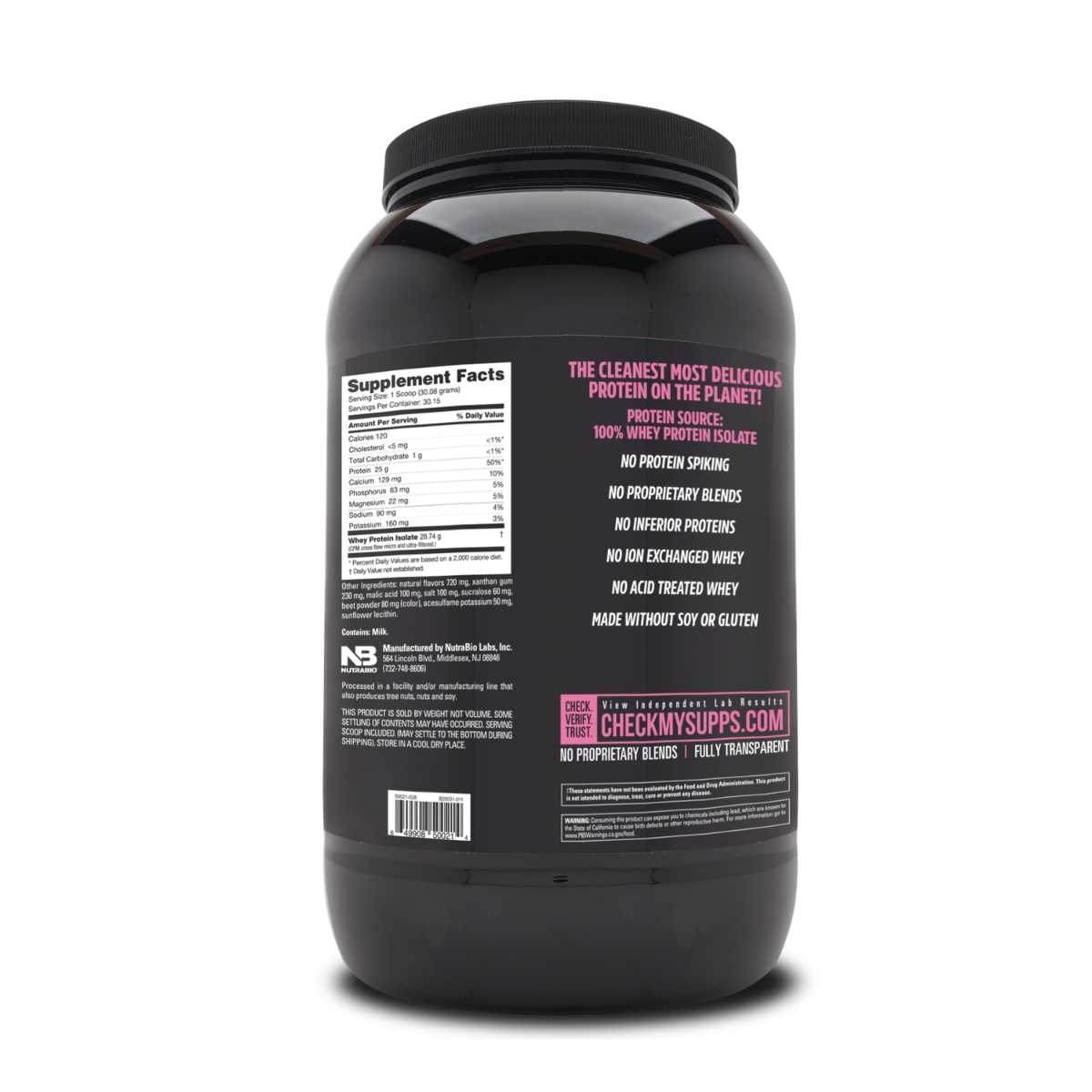 Izolat proteic din zer cu aroma de inghetata cu capsuni Nutrabio, 907 g, GNC