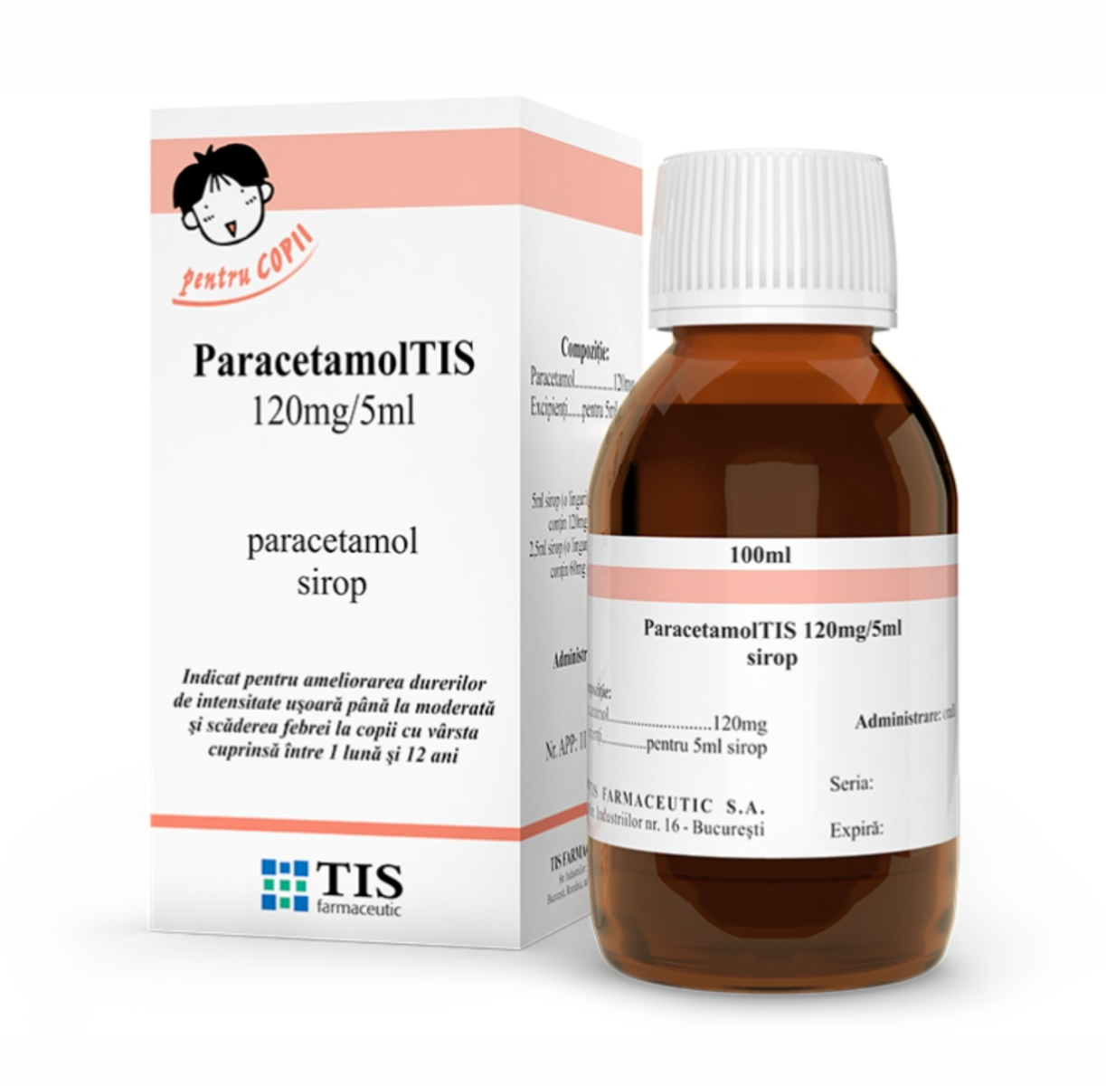 Paracetamol TIS pentru copii 120mg/5ml sirop x 100 ml
