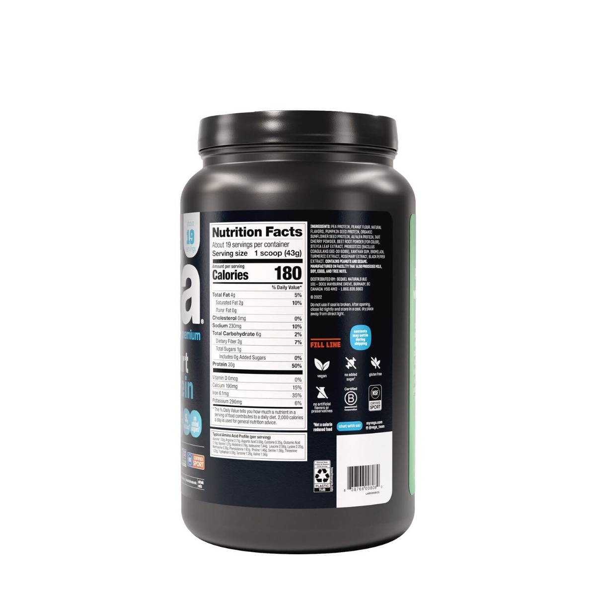 Proteina vegetala cu aroma de unt de arahide Vega Sport Premium Protein, 815 g, GNC