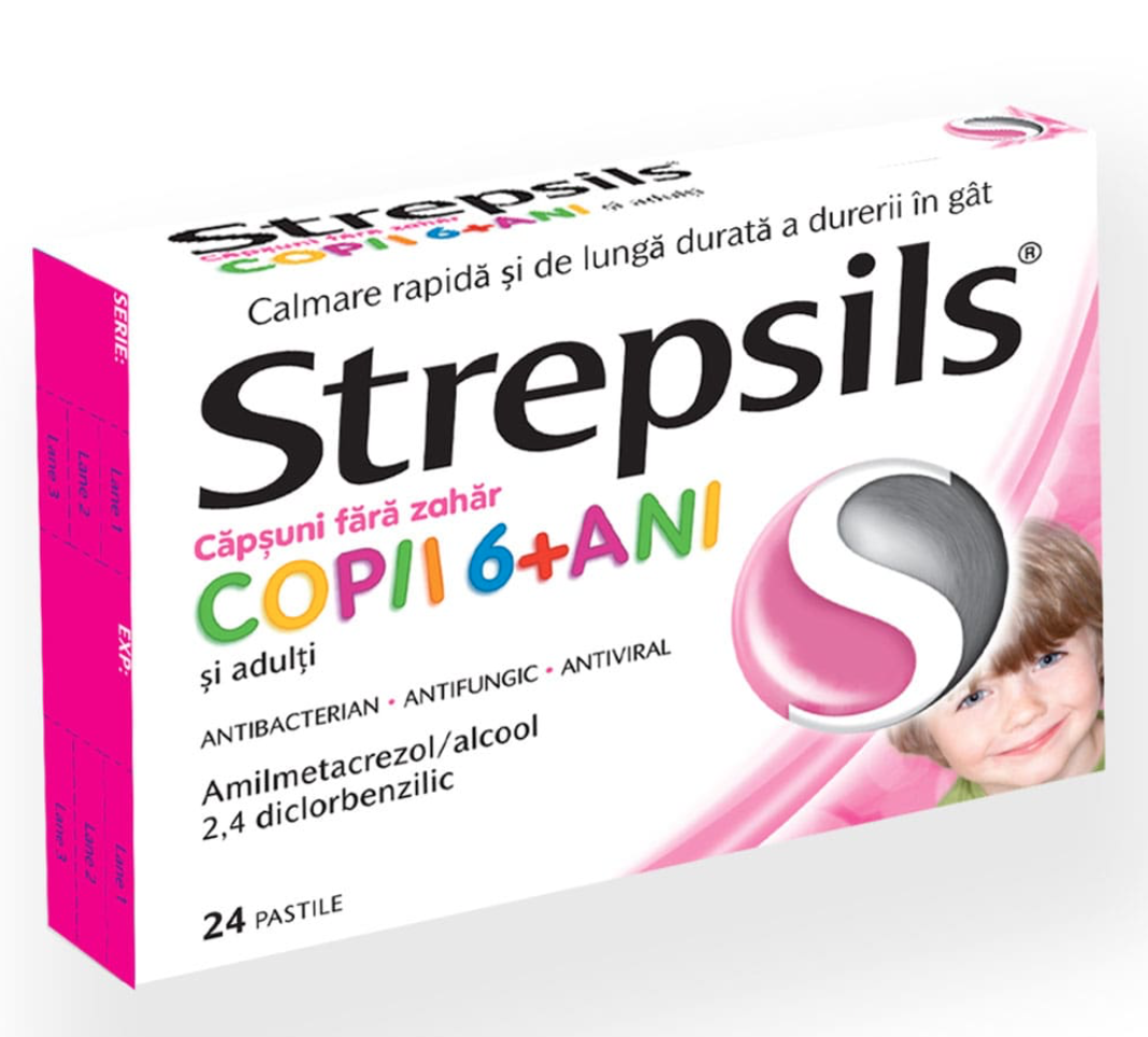 Strepsils® Capsuni fara zahar x 24 pastile