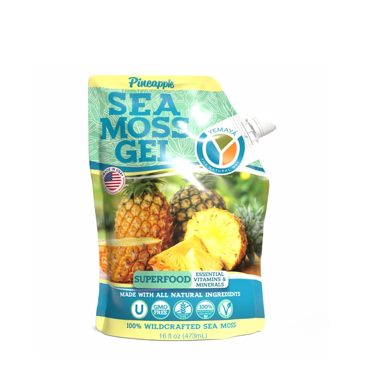 Gel organic cu muschi de mare cu aroma de ananas Yemaya, 473 ml, GNC