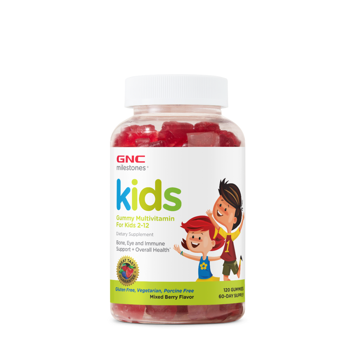 Multivitamine pentru copii 2-12 ani cu aroma de fructe de padure Milestones, 120 jeleuri, GNC