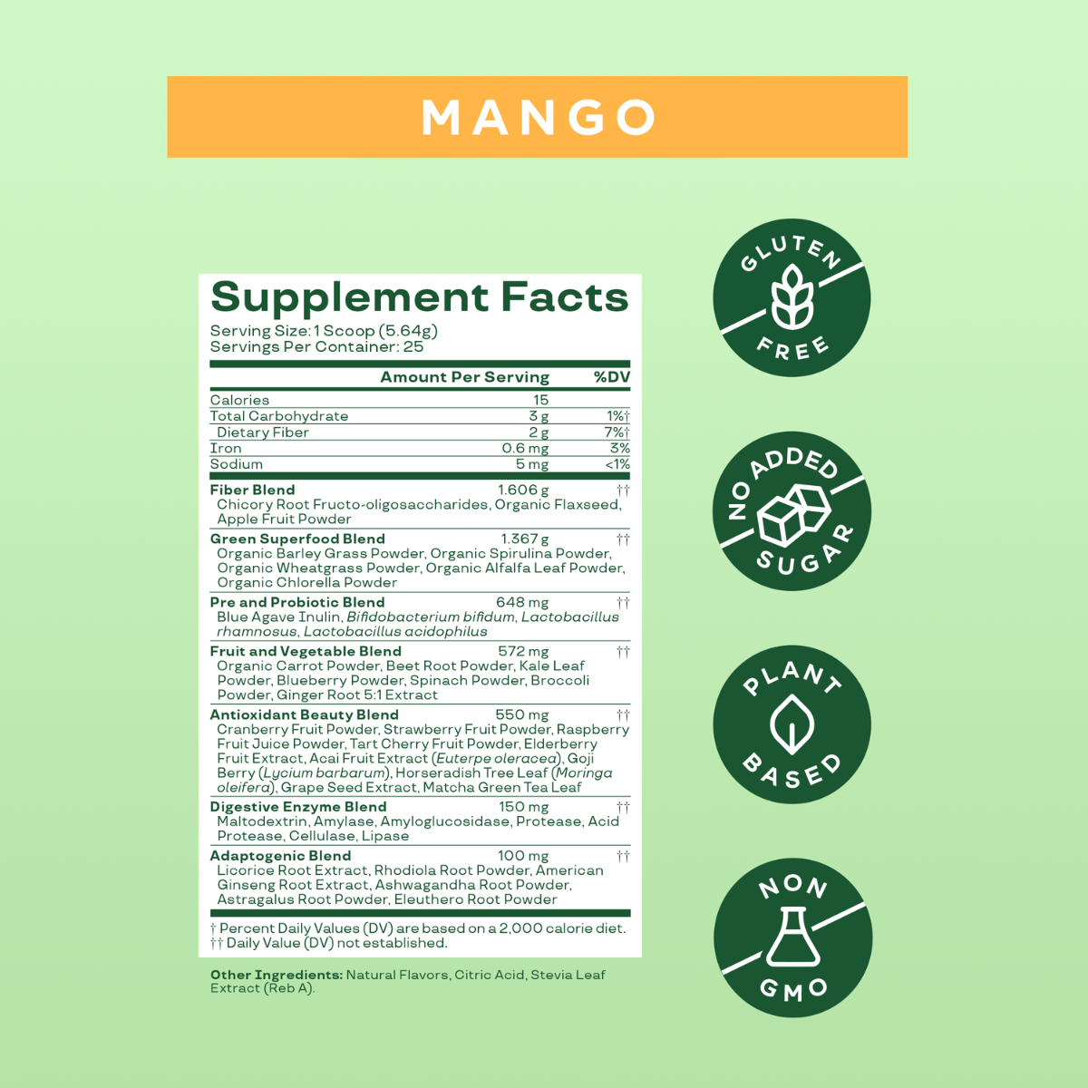 Amestec de super-alimente verzi cu aroma de mango Bloom Greens & Superfoods, 141 g, GNC