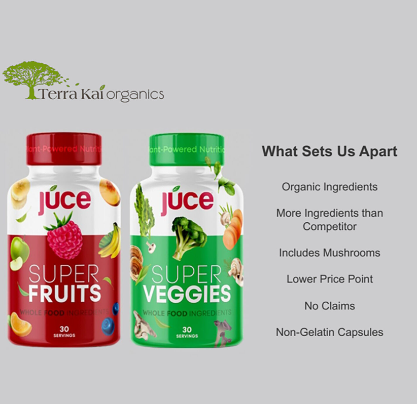 Complex de fructe si legume organice Terra Kai Organics Juce, 180 capsule, GNC