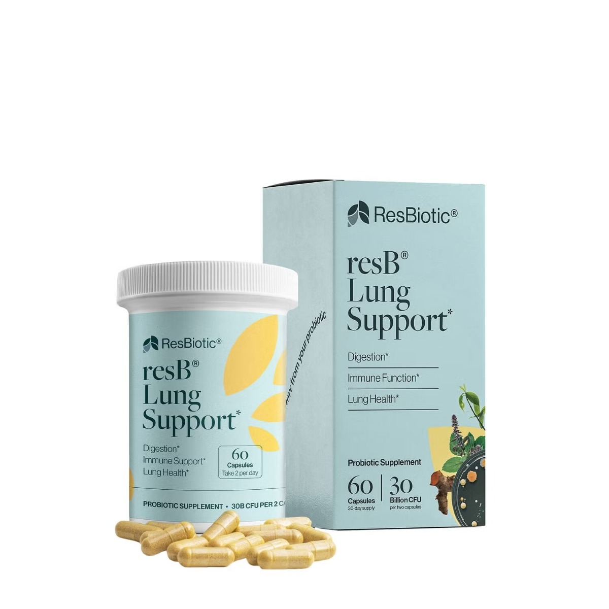 Suportul probiotic pentru sanatatea pulmonara Resbiotic Resb, 60 tablete, GNC