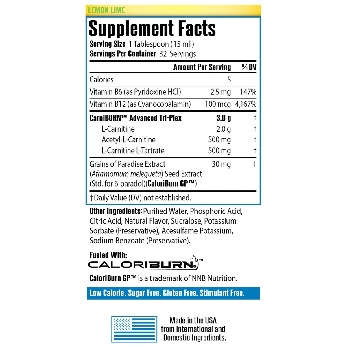 L-carnitina lichida cu aroma de lamaie si lime Sirenlabs, 480 ml, GNC