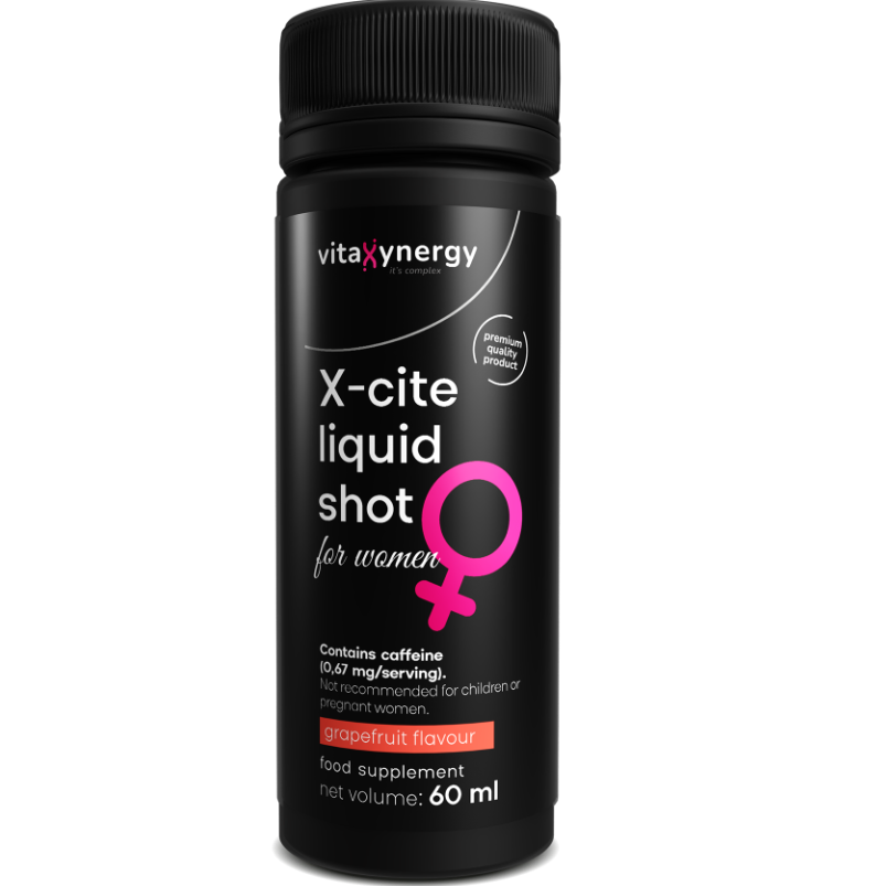 Shot cu aroma de grapefruit pentru femei Liquid X-cite, 60 ml, 12 flacoane, Vitaxynergy