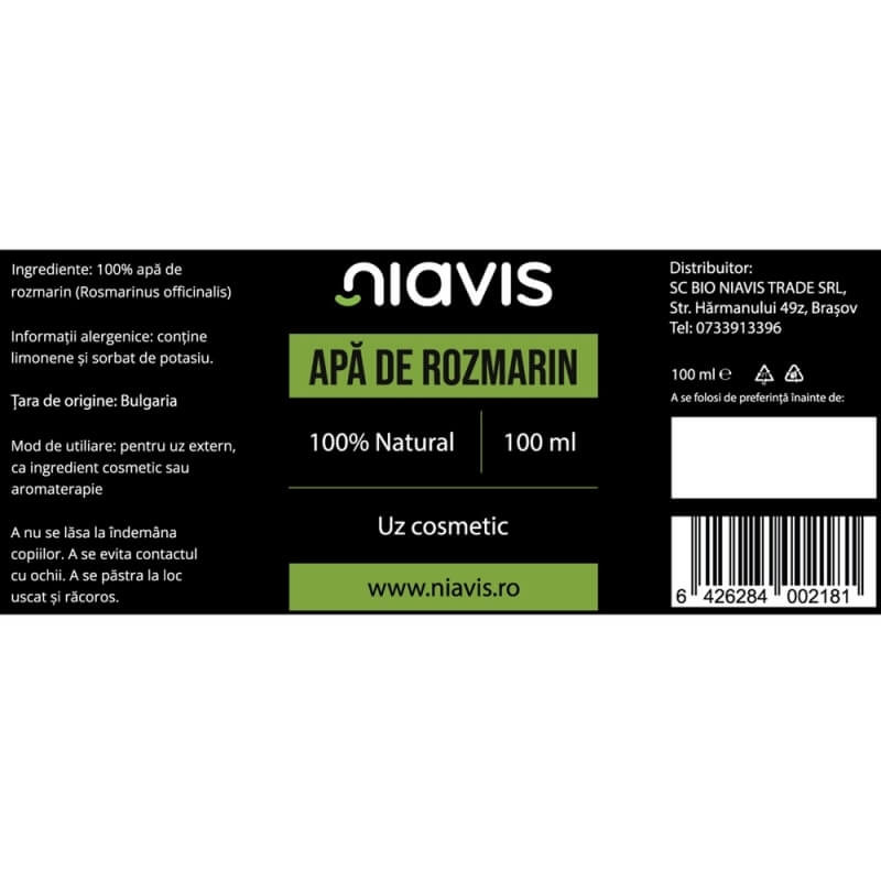 Apa de rozmarin, 100 ml, Niavis