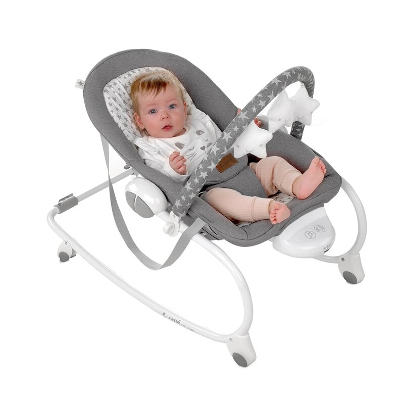 Balansoar, Jane, Evolution, Cu vibratii si melodii, Bara de jucarii si spatar reglabil, Conform cu standardul european de siguranta EN 12790:2023, Star
