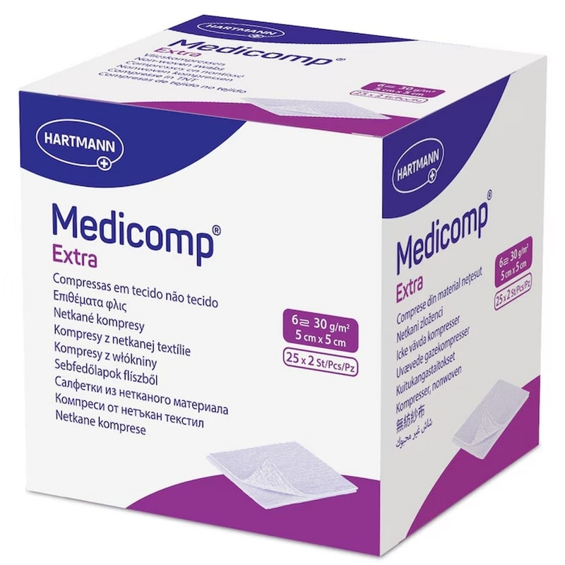 Comprese extra absorbante Medicomp Extra, 5 cm x 5 cm, 25 bucati, Hartmann