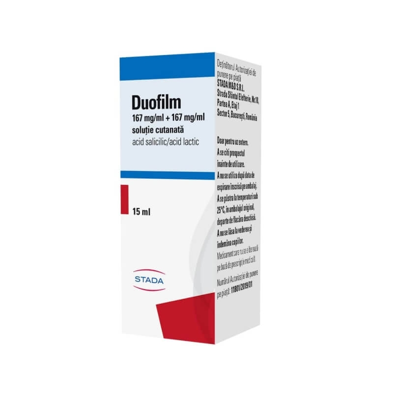 Duofilm solutie cutanata, 167 mg/ml + 167 mg/ml, 15 ml, Stada