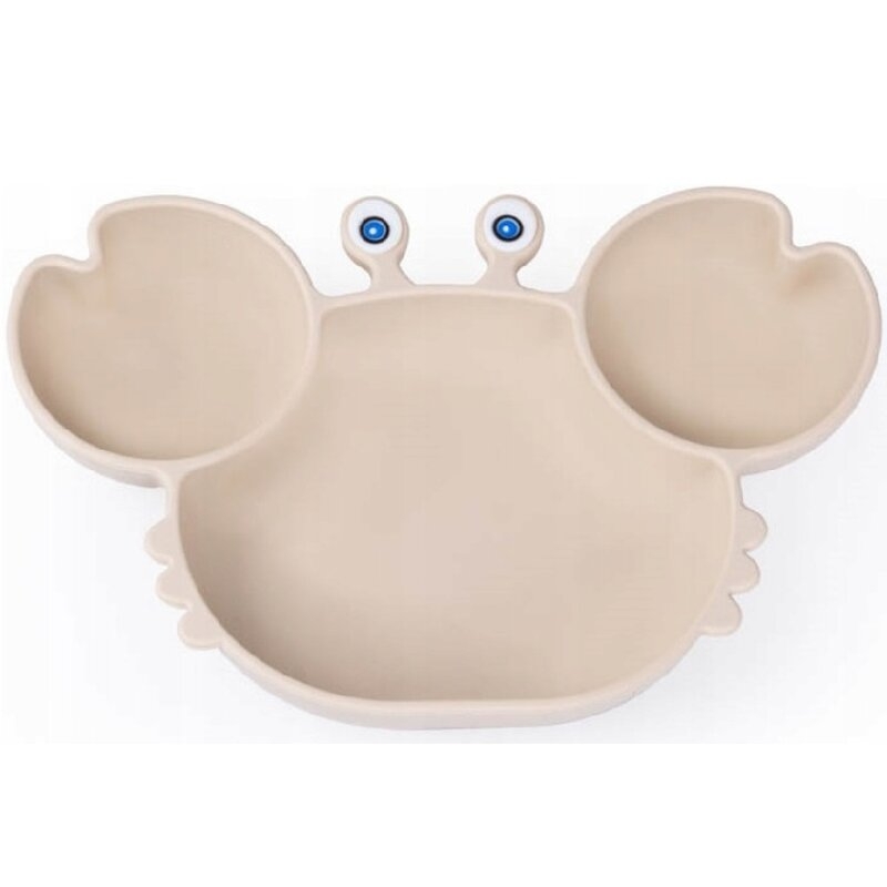 Farfurie, Giligums, Crab, Cu 3 compartimente, Cu ventuza, Din silicon, Fara BPA, 6 luni+, Bej