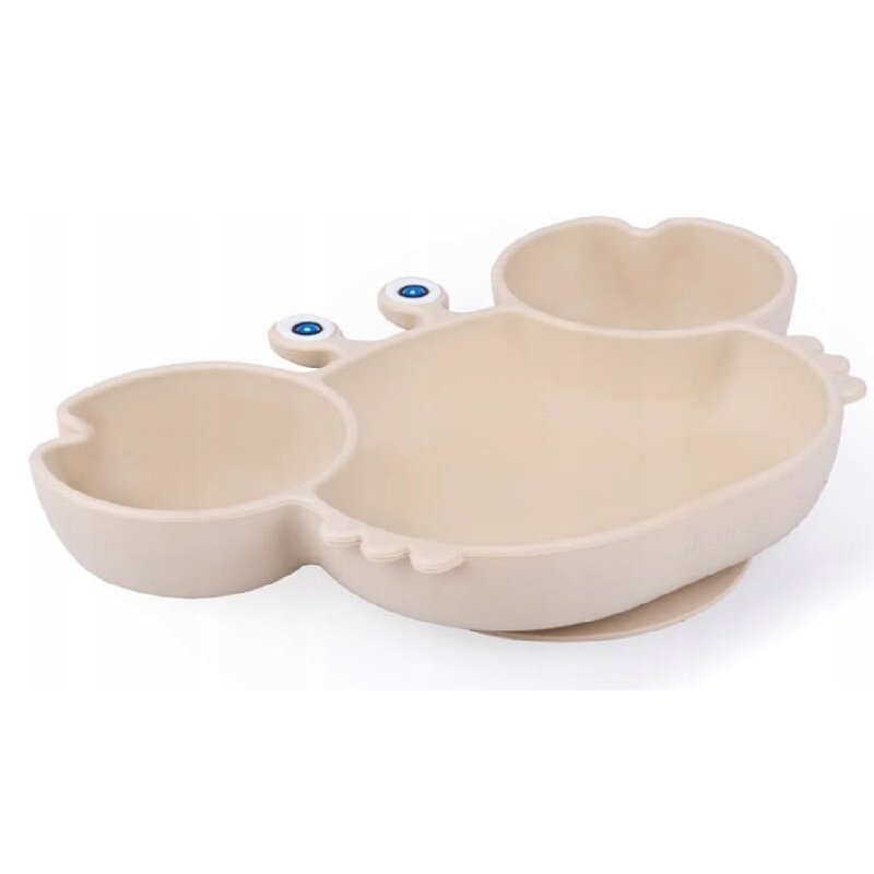 Farfurie, Giligums, Crab, Cu 3 compartimente, Cu ventuza, Din silicon, Fara BPA, 6 luni+, Bej