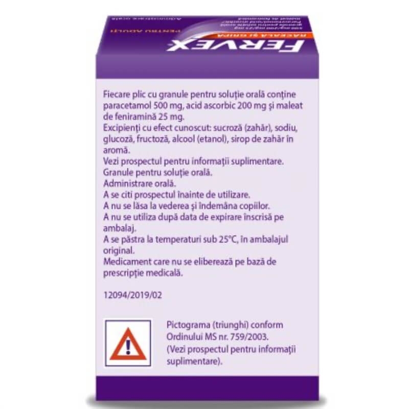Fervex Raceala si Gripa pentru adulti, 500mg/200mg/25mg, 8 plicuri, UPSA