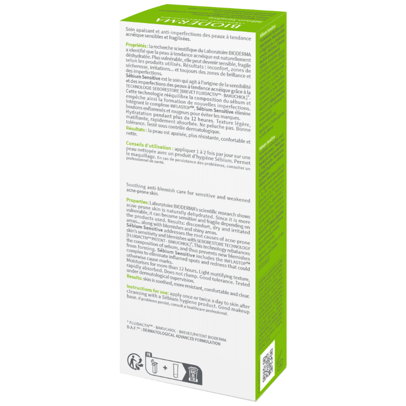 Fluid calmant si hidratant pentru pielea acneica Sebium Sensitive, 30 ml, Bioderma