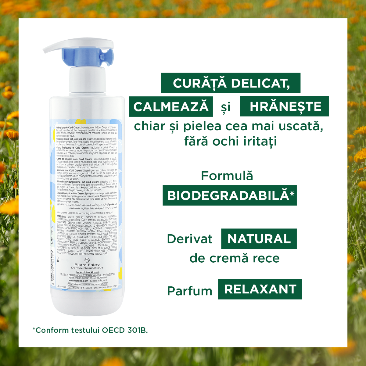 Klorane – Bebe crema de curatare cu cold cream 500ml