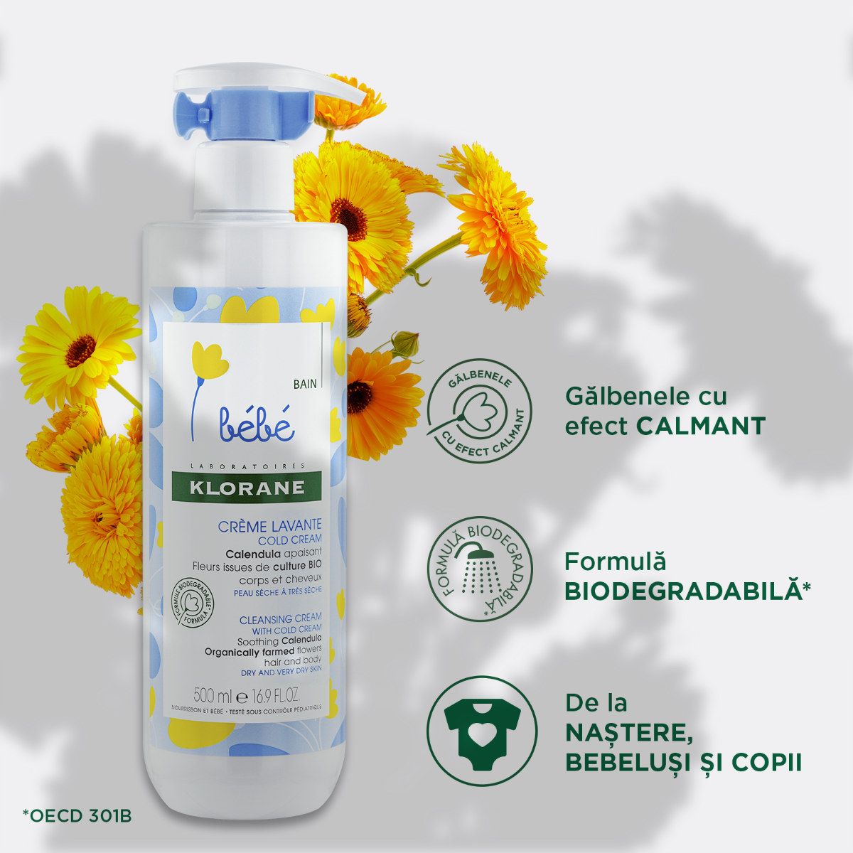 Klorane – Bebe crema de curatare cu cold cream 500ml