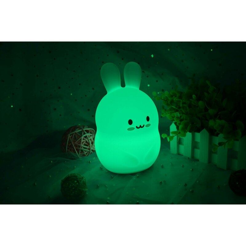 Lampa de veghe, FreeON, Silicon moale, Cu telecomanda si cablu USB, Cu 9 culori diferite si cronometru, Rabbit