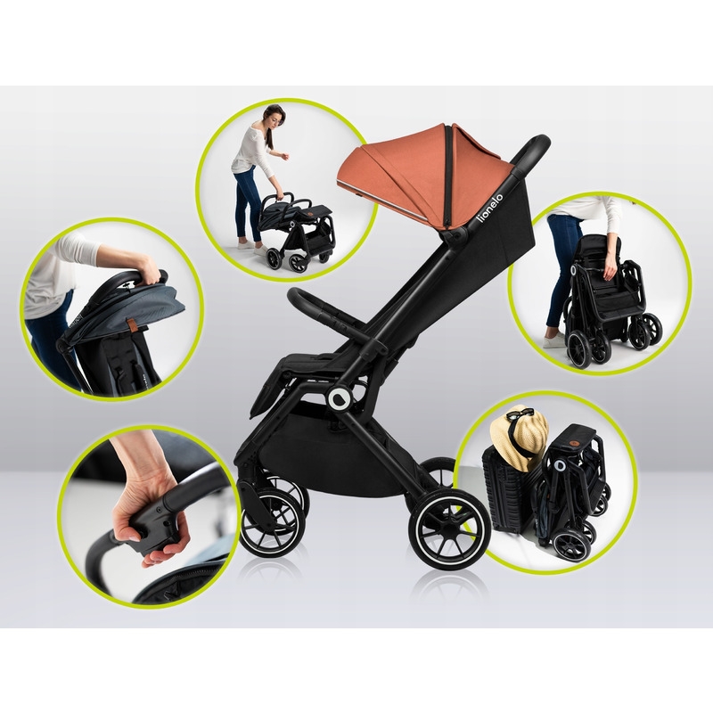 Lionelo - Carucior sport Cloe, De la nastere, Cu accesorii, Cadru din aluminiu, 0-22 kg, Usor, Pliabil cu o singura mana, Ideal pentru toate tipurile de suprafete, Gri