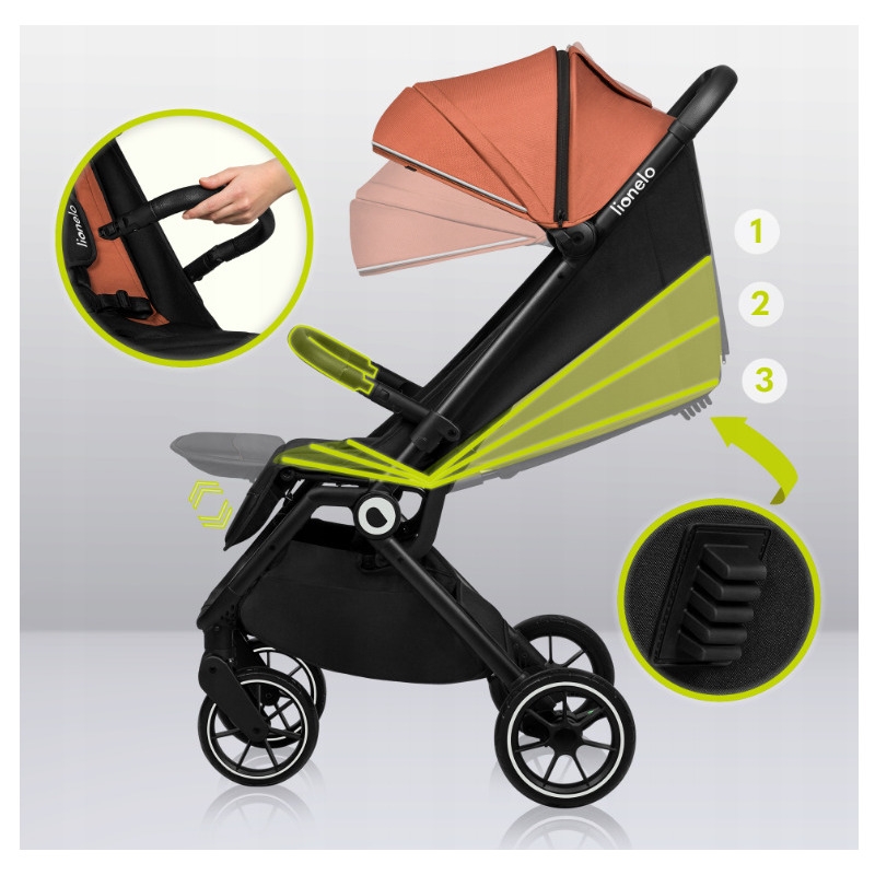 Lionelo - Carucior sport Cloe, De la nastere, Cu accesorii, Cadru din aluminiu, 0-22 kg, Usor, Pliabil cu o singura mana, Ideal pentru toate tipurile de suprafete, Gri