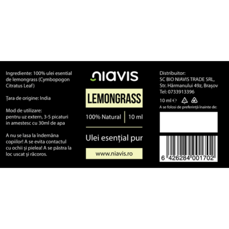 Ulei esential lemongrass, 10 ml, Niavis