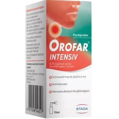 Orofar Intensiv, 8,75 mg/ doza spray bucofaringian, solutie, 15 ml, Stada