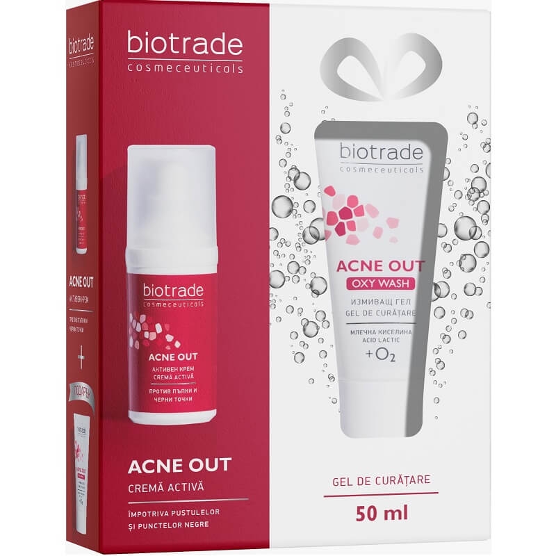 Pachet Acne Out Active crema, 30 ml + Acne Out Oxy Wash gel de curatare, 50 ml, Biotrade