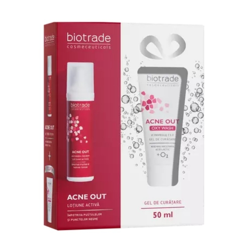 Pachet Acne Out Active lotiune, 60 ml + Acne Out Oxy Wash gel de curatare, 50 ml, Biotrade