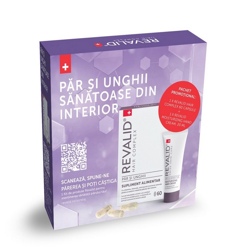 Pachet Revalid Hair Complex, 60 capsule + Crema de maini Revalid, 20 ml, Ewopharma