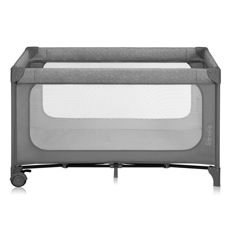 Patut pliant, Lionelo, Jasmin Easy Fold, Pana la 15 kg, Usor de pliat, Cu doua nivele, Cu saltea ergonomica T25, Cu intrare laterala cu fermoar, 2 roti cu frana, 120 x 60 cm, Conform cu EN 716, 0-36 luni, Gri