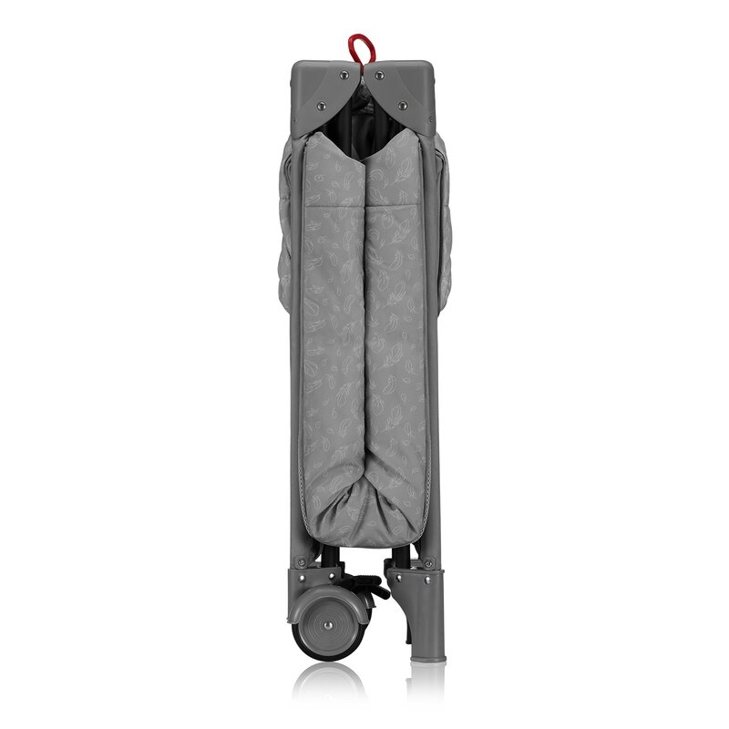 Patut pliant, Lionelo, Jasmin Easy Fold, Pana la 15 kg, Usor de pliat, Cu doua nivele, Cu saltea ergonomica T25, Cu intrare laterala cu fermoar, 2 roti cu frana, 120 x 60 cm, Conform cu EN 716, 0-36 luni, Gri