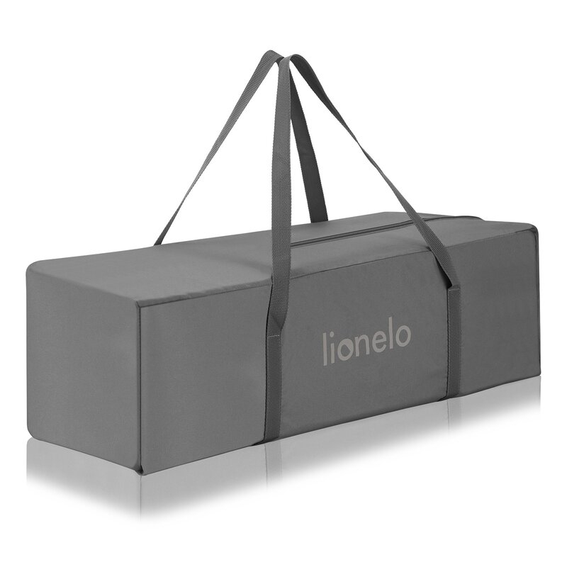 Patut pliant, Lionelo, Jasmin Easy Fold, Pana la 15 kg, Usor de pliat, Cu doua nivele, Cu saltea ergonomica T25, Cu intrare laterala cu fermoar, 2 roti cu frana, 120 x 60 cm, Conform cu EN 716, 0-36 luni, Gri