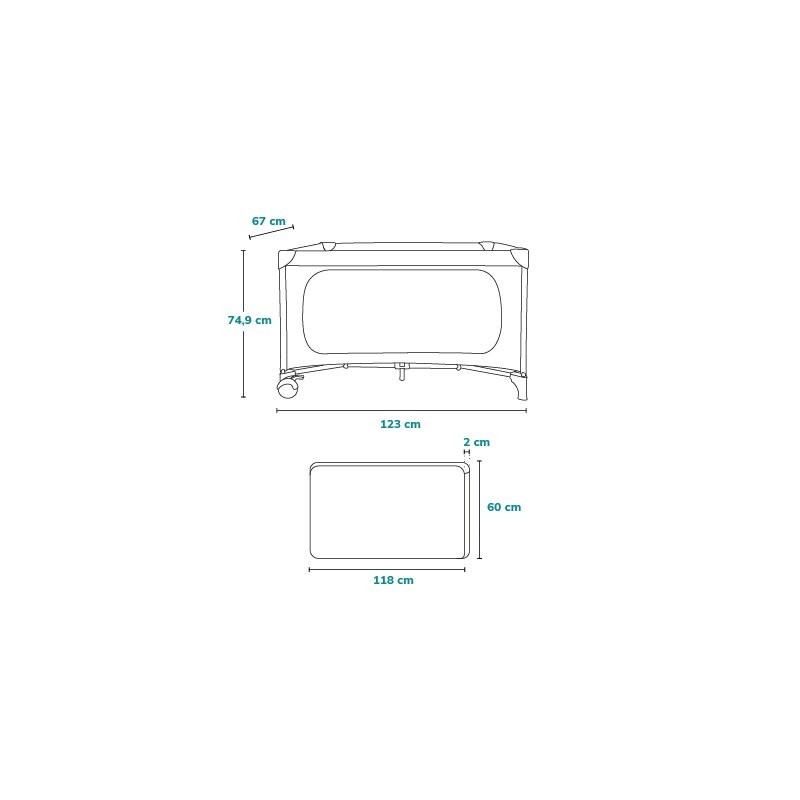 Patut pliant, Lionelo, Jasmin Easy Fold, Pana la 15 kg, Usor de pliat, Cu doua nivele, Cu saltea ergonomica T25, Cu intrare laterala cu fermoar, 2 roti cu frana, 120 x 60 cm, Conform cu EN 716, 0-36 luni, Gri