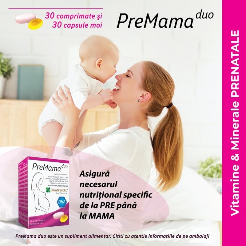 Complex de multivitamine PreMama Duo, 30 comprimate + 30 capsule moi, Alkaloid