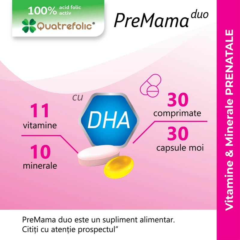 Complex de multivitamine PreMama Duo, 30 comprimate + 30 capsule moi, Alkaloid
