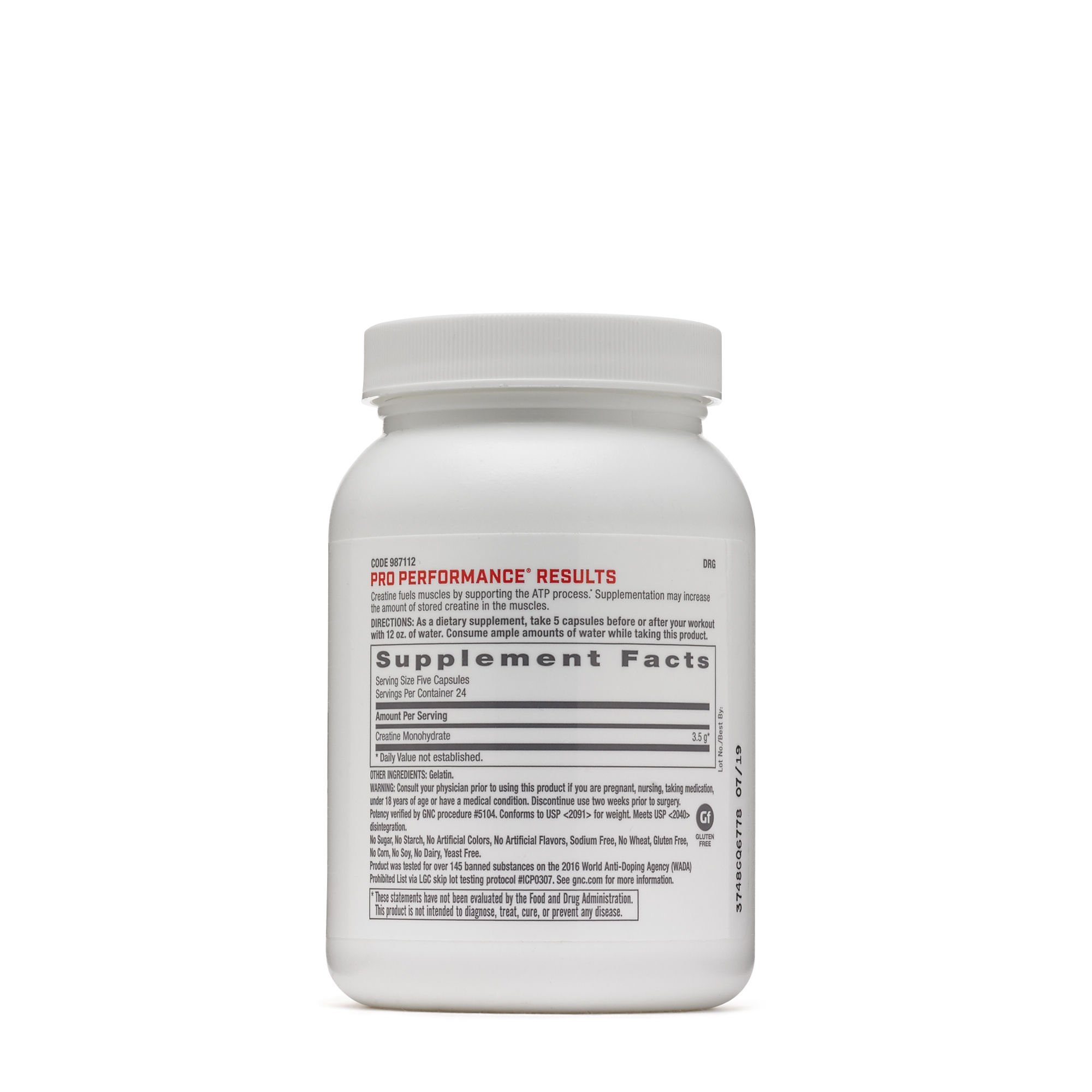 Creatina monohidrata 3500 mg Pro Performance, 120 capsule, GNC