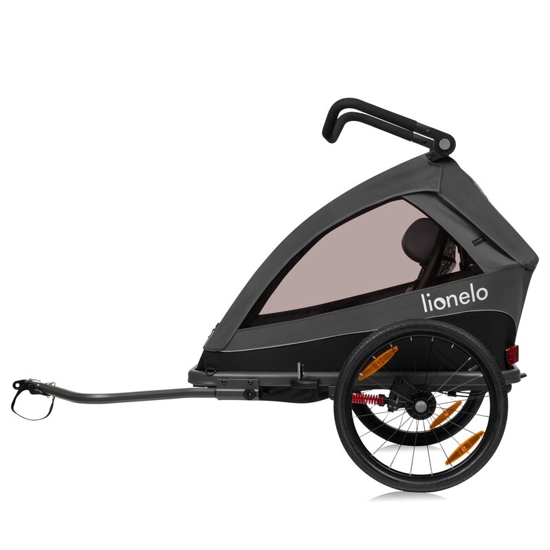 Remorca de bicicleta, Lionelo, Cama, Cu functie de carucior, Pentru 1 sau 2 copii, Cu sistem de absorbtie a socurilor SIQ, Geamuri cu protectie solara, Negru