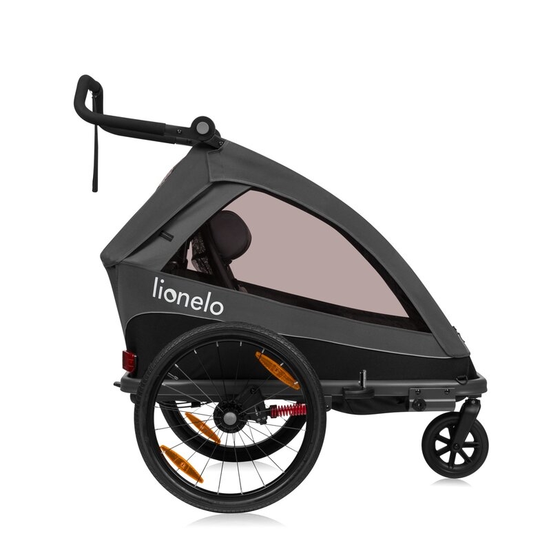 Remorca de bicicleta, Lionelo, Cama, Cu functie de carucior, Pentru 1 sau 2 copii, Cu sistem de absorbtie a socurilor SIQ, Geamuri cu protectie solara, Negru