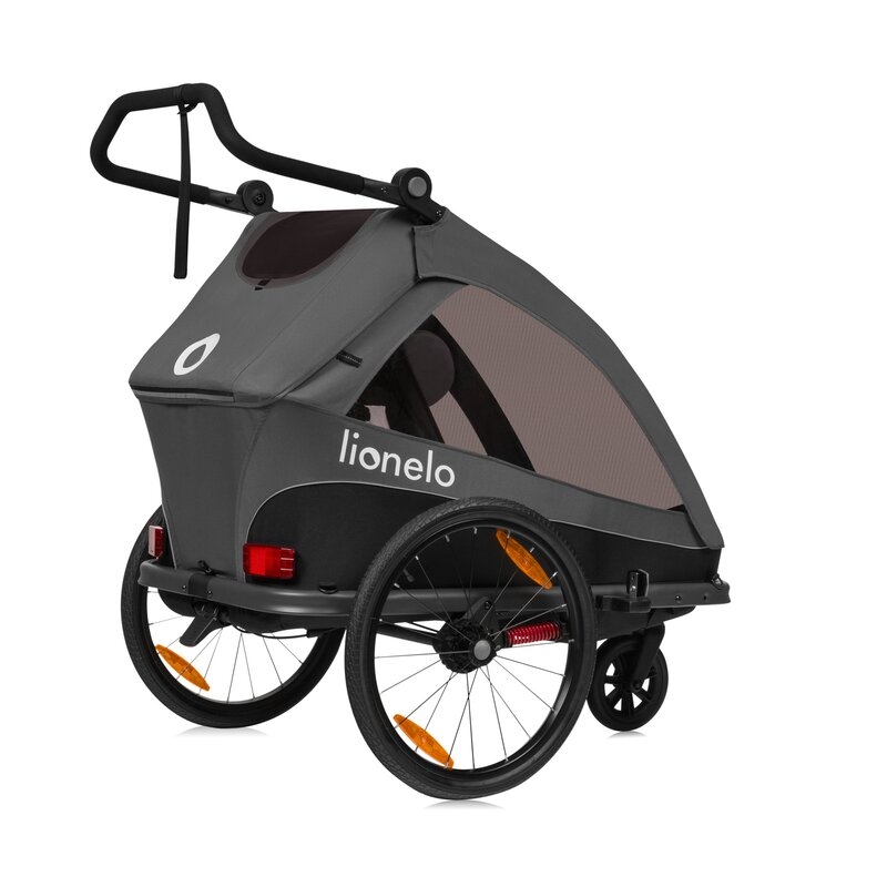 Remorca de bicicleta, Lionelo, Cama, Cu functie de carucior, Pentru 1 sau 2 copii, Cu sistem de absorbtie a socurilor SIQ, Geamuri cu protectie solara, Negru