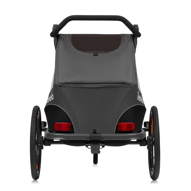 Remorca de bicicleta, Lionelo, Cama, Cu functie de carucior, Pentru 1 sau 2 copii, Cu sistem de absorbtie a socurilor SIQ, Geamuri cu protectie solara, Negru