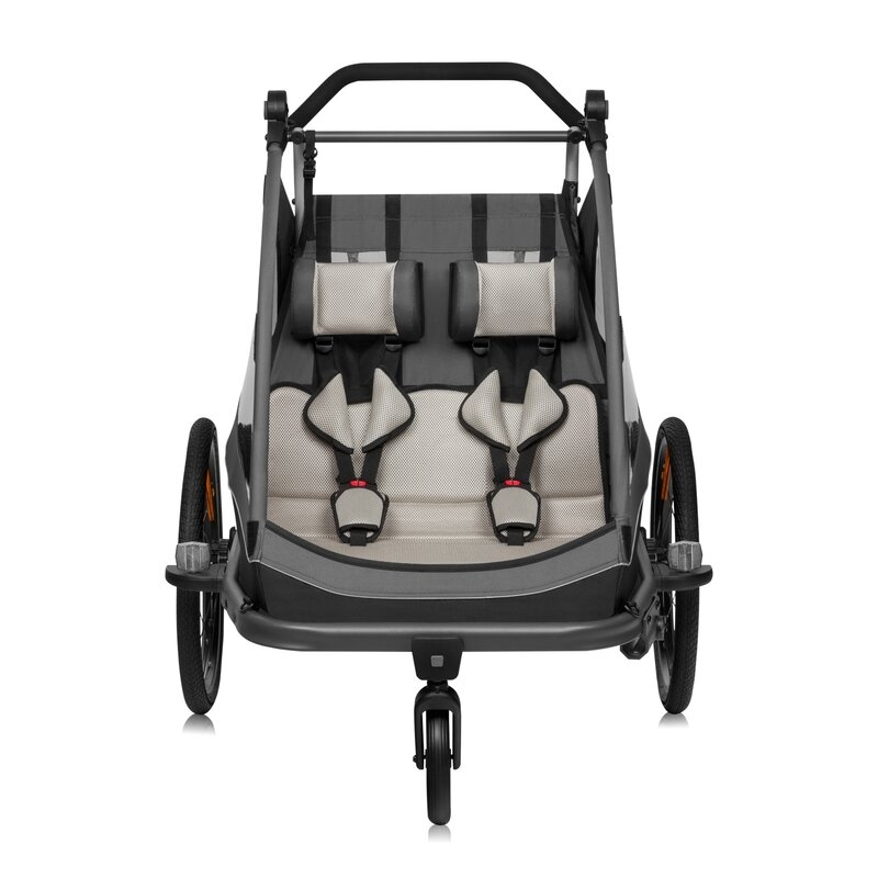 Remorca de bicicleta, Lionelo, Cama, Cu functie de carucior, Pentru 1 sau 2 copii, Cu sistem de absorbtie a socurilor SIQ, Geamuri cu protectie solara, Negru