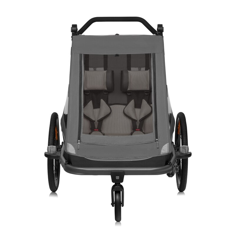 Remorca de bicicleta, Lionelo, Cama, Cu functie de carucior, Pentru 1 sau 2 copii, Cu sistem de absorbtie a socurilor SIQ, Geamuri cu protectie solara, Negru