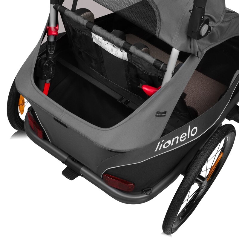 Remorca de bicicleta, Lionelo, Cama, Cu functie de carucior, Pentru 1 sau 2 copii, Cu sistem de absorbtie a socurilor SIQ, Geamuri cu protectie solara, Negru