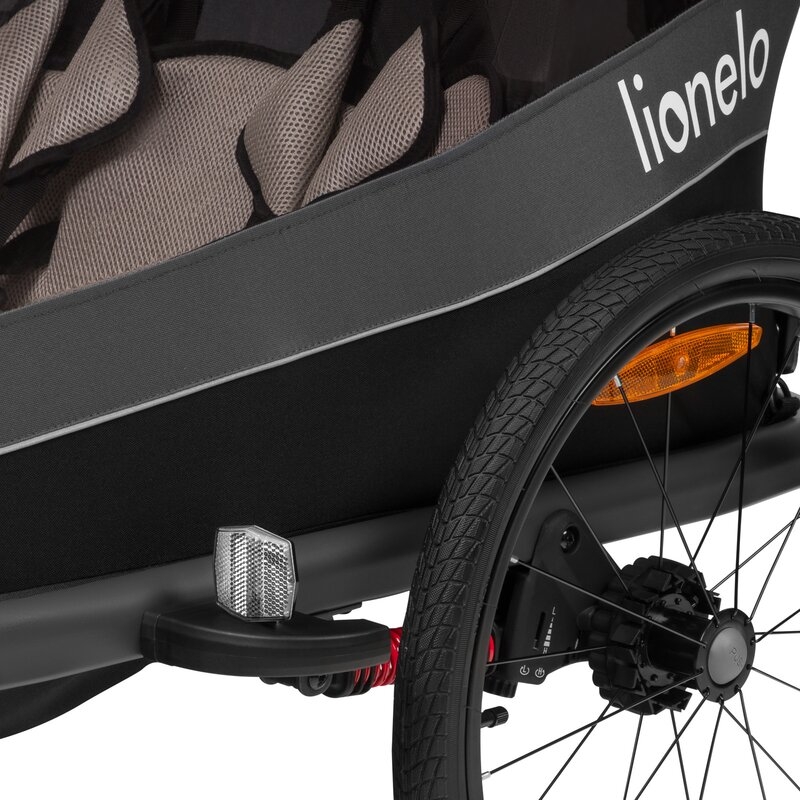 Remorca de bicicleta, Lionelo, Cama, Cu functie de carucior, Pentru 1 sau 2 copii, Cu sistem de absorbtie a socurilor SIQ, Geamuri cu protectie solara, Negru