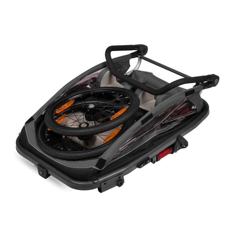 Remorca de bicicleta, Lionelo, Cama, Cu functie de carucior, Pentru 1 sau 2 copii, Cu sistem de absorbtie a socurilor SIQ, Geamuri cu protectie solara, Negru