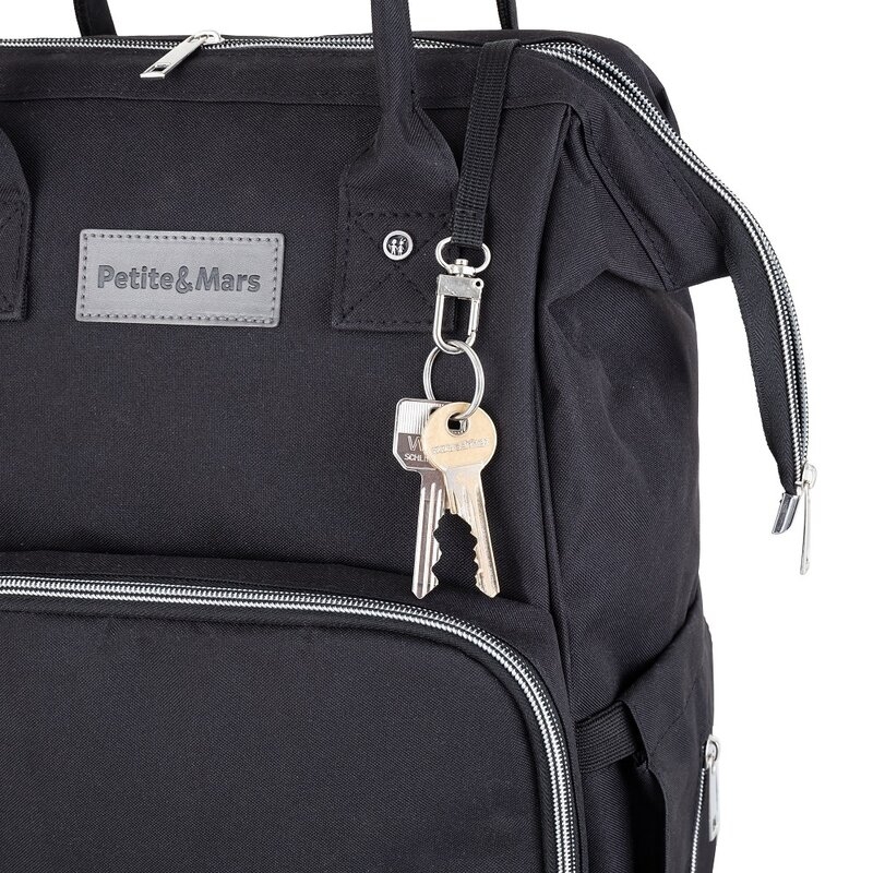 Rucsac pentru mamici, Petite&Mars, Jack, Cu 11 compartimente, Cu buzunare termice, Saltea de infasat inclusa, 30 x 42 x 15 cm, Misty Green