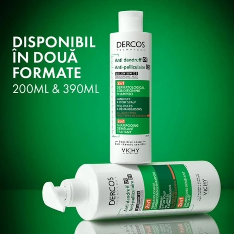 Sampon si balsam 2 in 1 anti-matreata pentru toate tipurile de par Dercos, 390 ml, Vichy