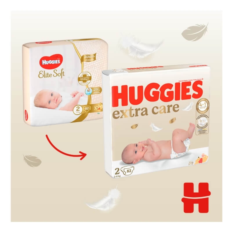 Scutece Extra Care, Nr. 2, 3-6 kg, 82 bucati, Huggies