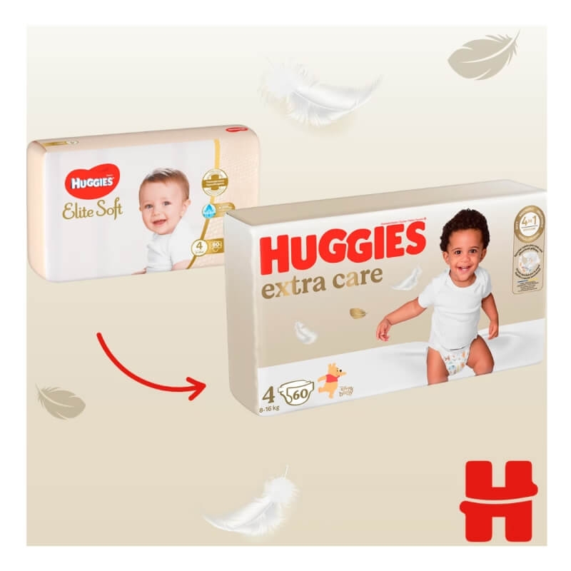 Scutece Extra Care, Nr. 4, 8-16 kg, 60 buc, Huggies