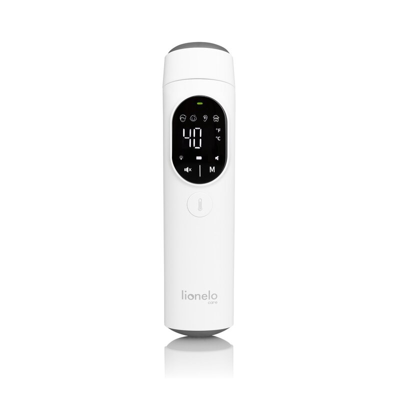 Termometru, Lionelo, FeverScan, Cu infrarosu, Fara contact, Rezultat ultrarapid, Potrivit si pentru alimente, Cu 4 moduri de functionare, Cu indicator LED si alarma sonora, Cu husa de depozitare